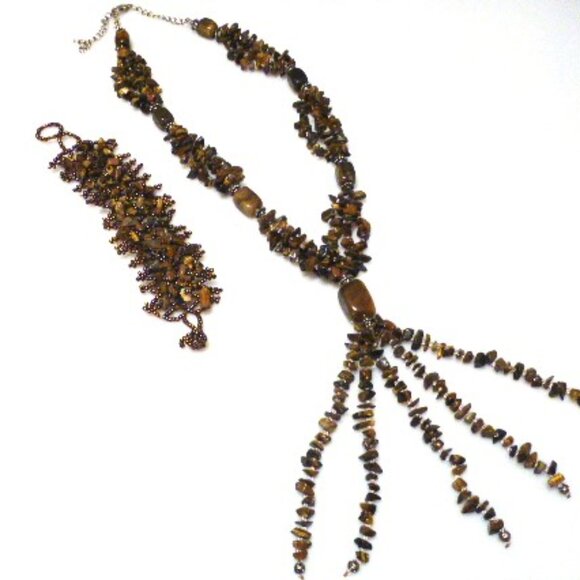 Glass TIGER EYE NECKLACE Vintage Necklace Vintage Jewelry BRACELET Jewelry Box - Picture 7 of 7